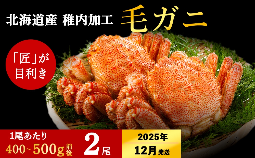 
            【2025年12月上旬発送】北海道 稚内産 毛ガニ 2尾セット（400g ～ 500g × 2尾）ボイル済み
          