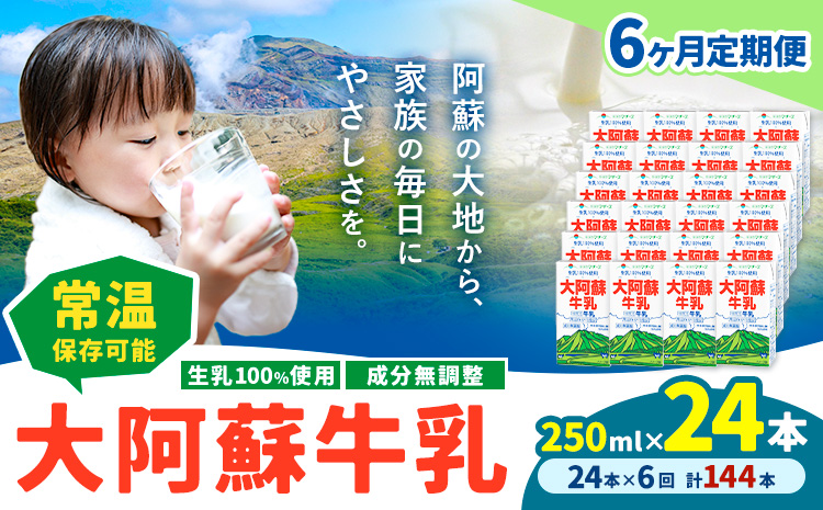 【6ヶ月定期便】牛乳 常温保存可能 成分無調整 生乳100％使用 大阿蘇牛乳 紙パック 250ml×24本 計144本 合同会社たべたせいか《申込月の翌月から出荷開始》熊本県 産山村 牛乳 乳飲料 乳