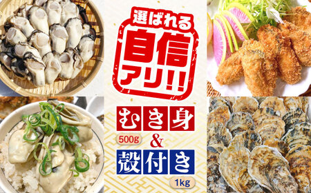 特選 牡蠣三昧！【生牡蠣】広島牡蠣　むき身500g／殻付き1kgセット かき カキ むき身 殻付き 人気 グルメ ギフト プレゼント 広島県産 江田島市/株式会社門林水産[XAO014]