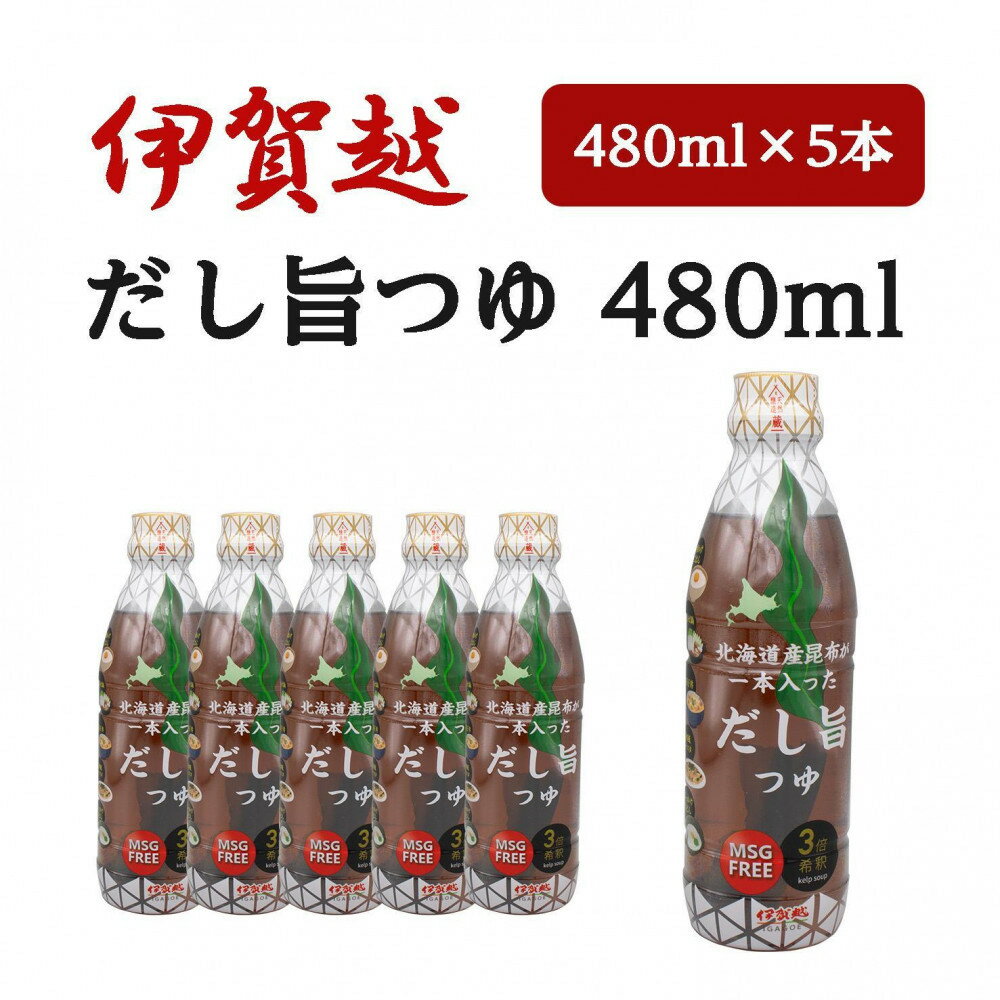 【ふるさと納税】伊賀越　北海道産昆布が一本入っただし旨つゆ　480ml x 5本 | 調味料 塩 だし 昆布 つゆ 伊賀 旨味 料理用 だし汁 日本食 和食 家庭料理 料理初心者 手作り 人気 おすすめ 送料無料