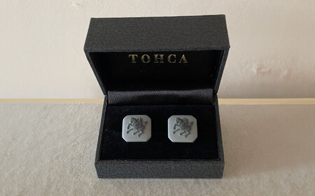 ＜カフス＞ オクタゴン ペガサス グレー / ネクタイ カフス スーツ 小物 ギフト 贈り物 / 瀬戸市 / 陶華[BBCD021]