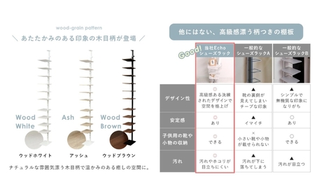 突っ張りシューズラック Echo(エコー) インテリア 家具 収納 棚 玄関 靴箱 チェスト アッシュ