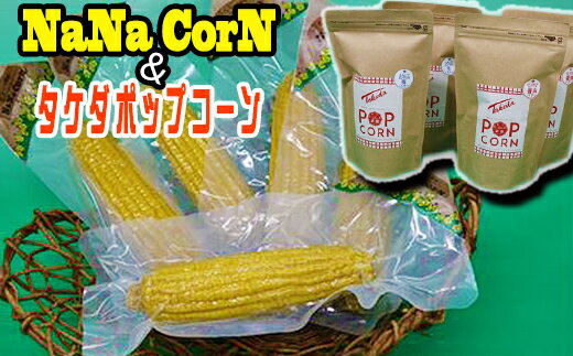 【ふるさと納税】なないろ農園のとうもろこし ナナコーン 5本 & 地産工房タケダ ポップコーン 2種 計4袋 セット おすすめ / 岩手山麓 高糖度 とうもろこし お菓子 レトルト コーン おやつ 食塩不使用 真空パック 新鮮 長持ち 時短 BBQ 岩手県 滝沢市 送料無料 TAKIZAWA CORNS