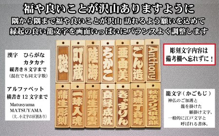 ストラップ・ネックレス〈小〉彫刻木札【名入れ等】御蔵島本黄楊（フダヤドットコム.二丁纏）(紐：えんじ、和柄：吉原つなぎ)