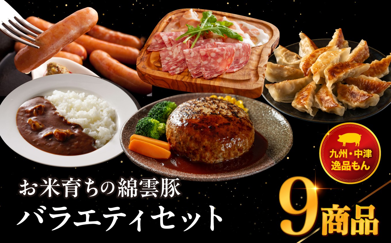 
            お米育ちの錦雲豚バラエティギフト ハム類・餃子・ハンバーグ・カレー セット | ブランド豚 惣菜 九州産 大分県産 国産 冷凍 送料無料
          