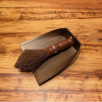 ふるさと納税 海南市 国産棕櫚手箒レザー ブラウン 柿渋はりみ塵取り(穴あき)セット