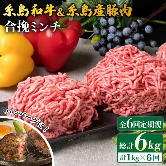 【全6回定期便】糸島和牛 糸島豚 合挽ミンチ 500g×2p×6回 計6kg 糸島ミートデリ工房 [ACA258]