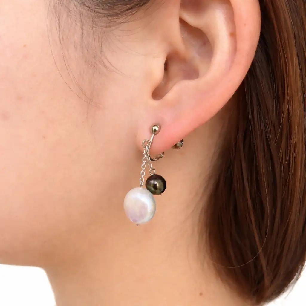 2105 バロック淡水真珠 真鍮イヤリング コイン型10mm、丸6ｍｍ パール 真珠アクセサリー レディースアクセサリー フォーマルイヤリング セレモニーアクセサリー 結婚式 入学式 卒業式 上品イ 