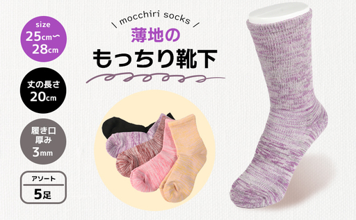 もっちり靴下 薄手 紳士用 5足 カラーおまかせ ソックス