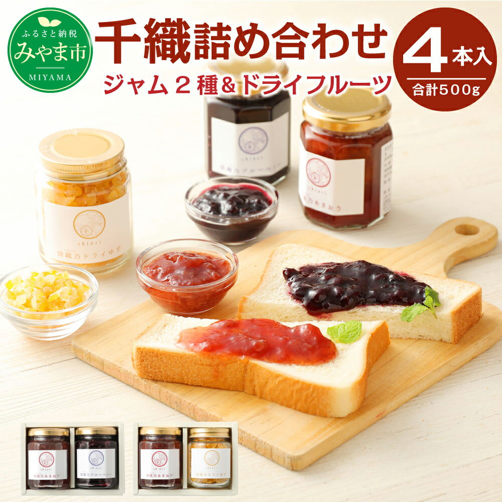 【ふるさと納税】A98 千織 chiori 2本入り×2セット ジャム 140g×3本 ドライフルーツ 80g×1本 計4本 500g 詰め合わせ あまおう ブルーベリー ドライゆず 瓶 果物 福岡県産 送料無料