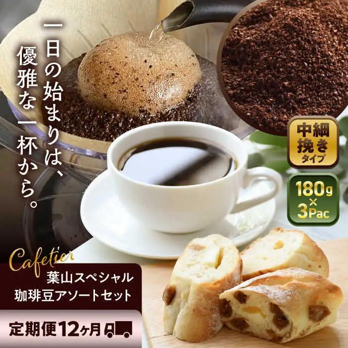 【全12回定期便】【コーヒー粉 中細挽き】葉山スペシャル珈琲豆アソートセット 3パック入り コーヒー粉 珈琲豆 コーヒー【Cafetier】[ASAD024]