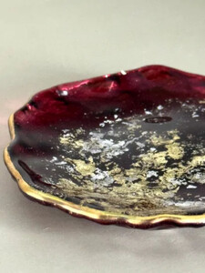 豆皿 口金ロック 古代金箔赤溜