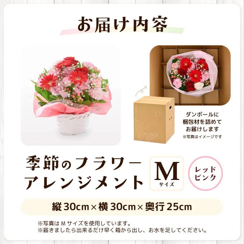 季節のフラワーアレンジメント M (レッド・ピンク) 花束 生花 プレゼント [A-20712_01]