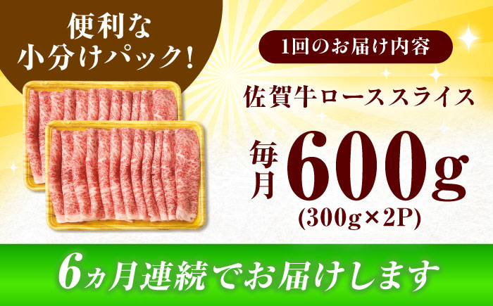 【全6回定期便】小分けが嬉しい！ 艶さし 佐賀牛 ローススライス 600g（300g×2P） 吉野ヶ里町 [FDB055]