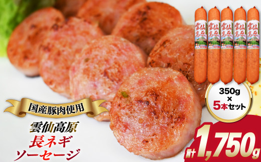 雲仙高原 長ネギソーセージ（350g×5本） 長崎県/長崎県農産品流通合同会社 [42AMAE010] ソーセージ ウインナー ハム オニオンソーセージ 豚 ブタ 国産 長崎 おかず つまみ 加工品 にくせん