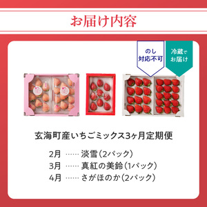 【3回定期便】玄海町産いちご ミックス定期便 ／ さがほのか 淡雪 真紅の美鈴 フルーツ【Z049】
