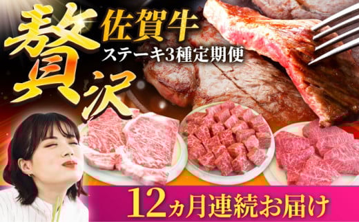 【牧場直送】【12回定期便】佐賀牛 贅沢 ステーキ食べ尽くし【佐賀セントラル牧場】佐賀県産 牛肉 ステーキ サイコロステーキ サーロイン リブロース 赤身 霜降り 冷凍 九州 佐賀県 白石町 [IAH082]