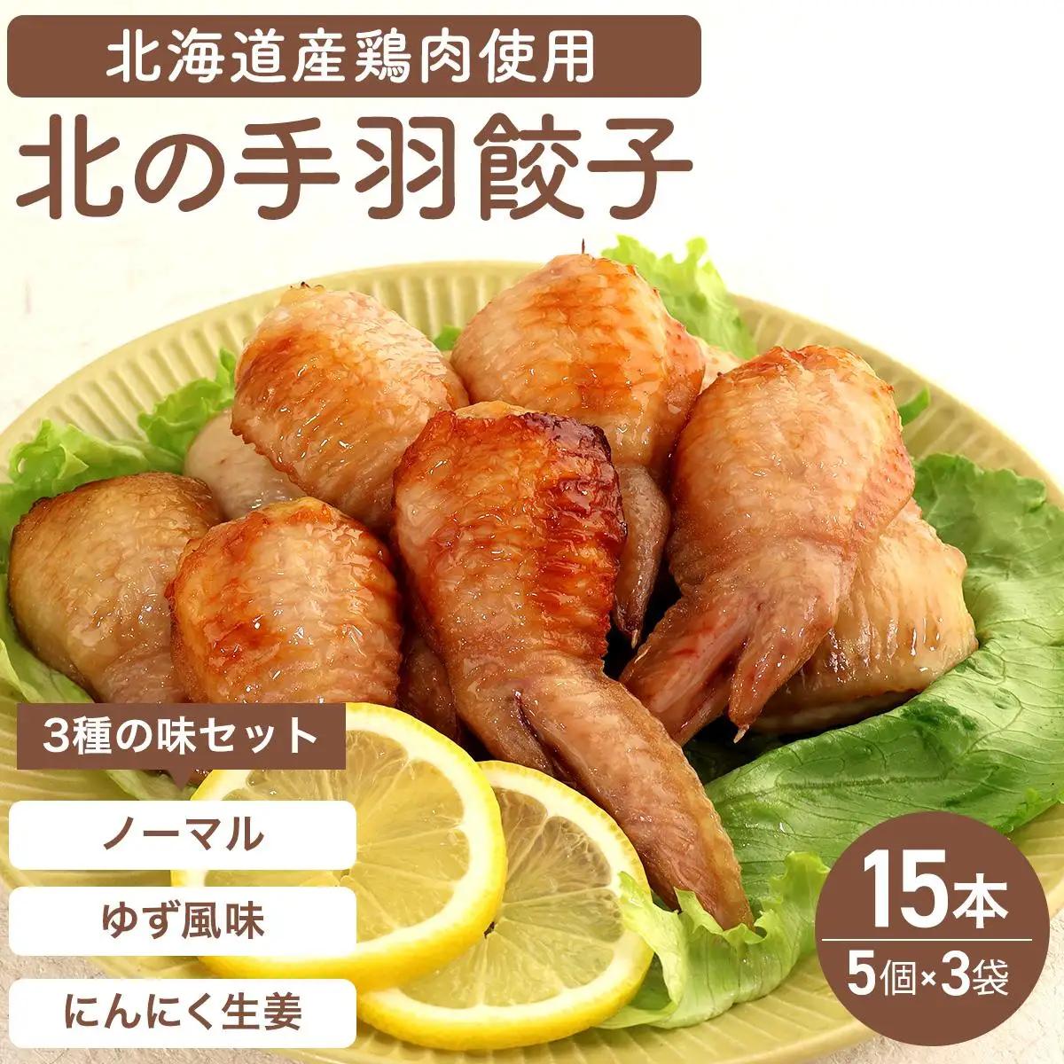 北海道産鶏肉を使った手羽餃子【北の手羽ぎょうざ】15個セット(5個×3袋)≪配送地域限定≫ a136-001【53101】