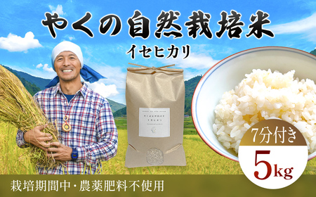 令和8年産先行予約 やくの自然栽培米 イセヒカリ 7分づき 5kg ゆたか（ゆたか自然農園）