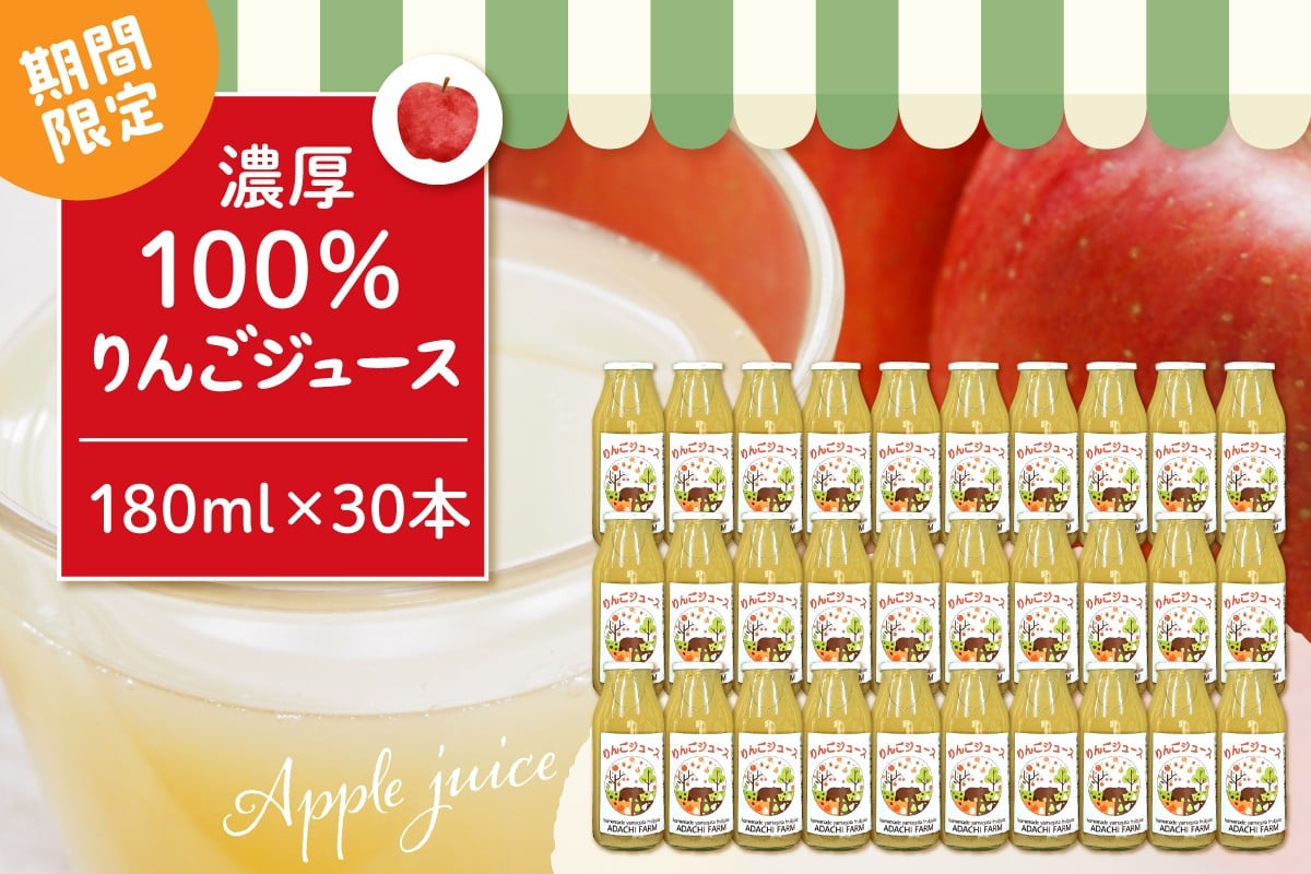 
            【期間限定】100％りんごジュース 180cc 30本セット 山形県 東根市 hi037-010_331
          