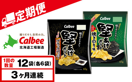 【定期便3カ月】堅あげポテト 2種セットA ＜ブラックペッパー・焼きのり＞ 各6袋  カルビー ポテトチップス 《千歳工場製造》