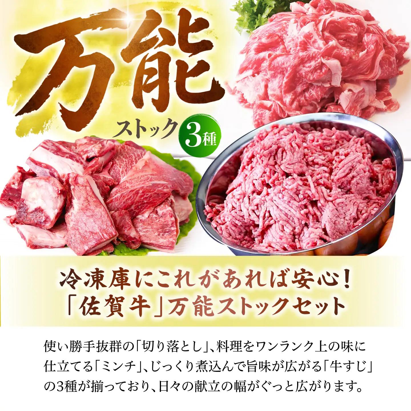佐賀牛 A5 万能ストック3種セットB（切り落とし 1kg・ミンチ 600g・牛すじ 600g） HAD124 切り落とし