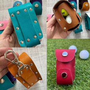 ゴルフボールケース JINTO 野球 グローブ 革 革小物 ゴルフ：茶