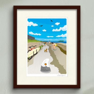 ふるさと納税 茅ヶ崎市 湘南・茅ヶ崎で描く、海を感じるイラストアート『ジークレーアートフレーム　SL-12』(小:八つ切)