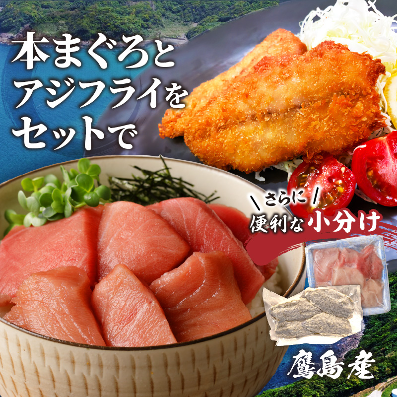 鷹島産本まぐろ 食べきりサイズ(80g×4p)とアジフライのセット(4枚×2p) ( 本まぐろ マグロ 鷹島産本まぐろ アジフライ あじ フィレタイプ ) 【B4-134】