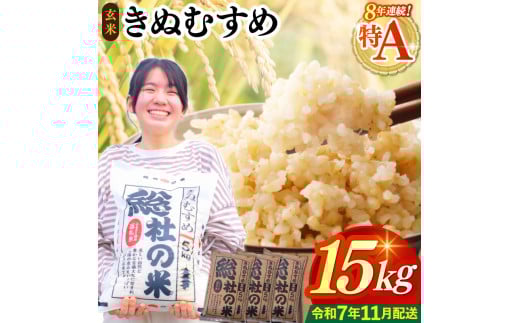 【令和7年産米】特Aきぬむすめ【玄米】15kg 岡山県総社市〔令和7年11月配送〕25-030-028