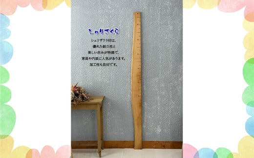 No.249-03 【天然木の一枚板で出来た身長計】せのたけくらべ　朱里桜 ／ しゅりざくら シュリザクラ 木製身長計 シンプル インテリア オイル塗装 出産祝い お子様の成長記録 一点物 愛知県