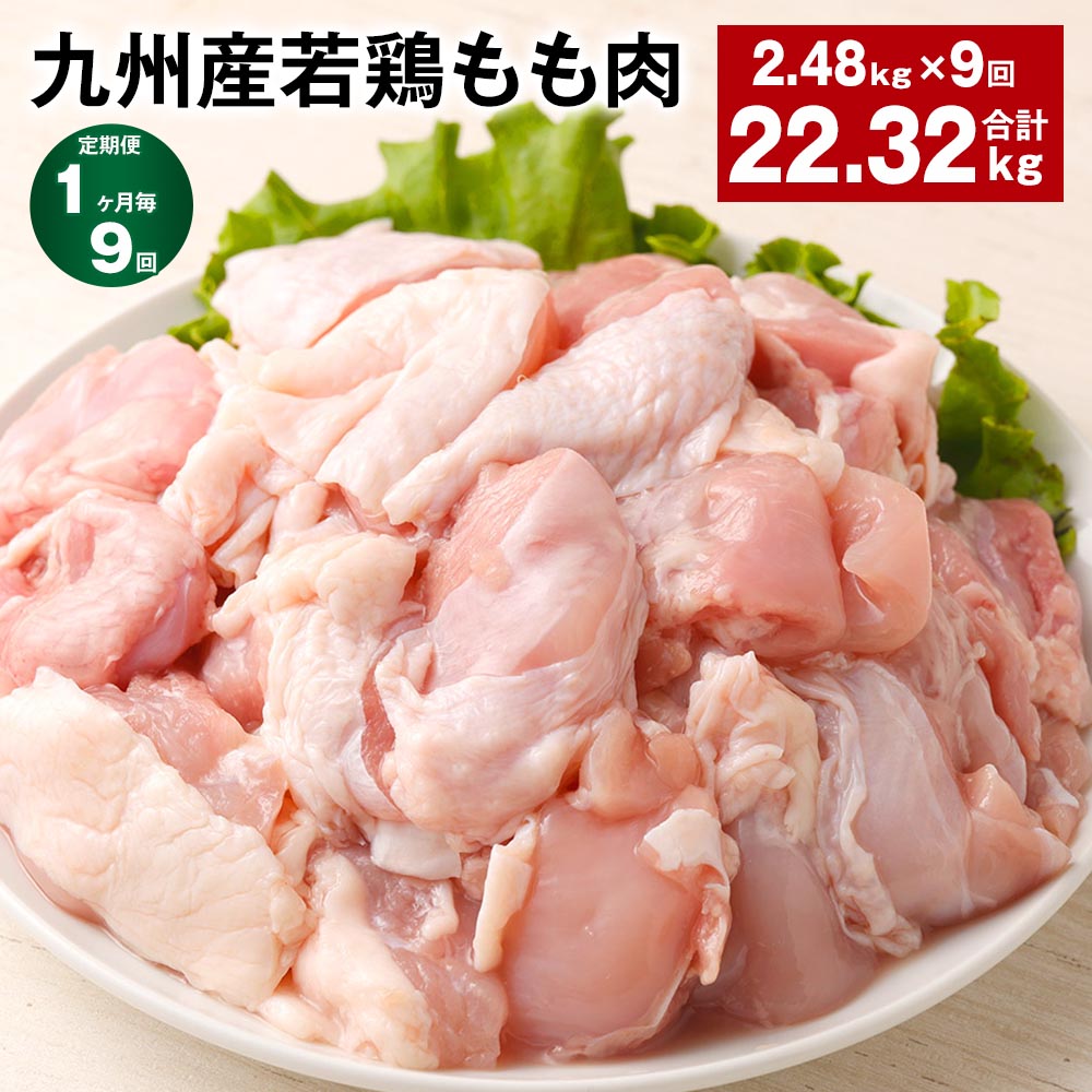 【ふるさと納税】【定期便】【1ヶ月毎9回】九州産若鶏もも肉 計約22.32kg(約2.48kg×9回) 肉 お肉 鶏肉 若鶏 もも肉 唐揚げ てりやき チキンカレー 棒々鶏 煮物 国産 九州 熊本県 菊池市 送料無料《お申し込みの翌月から出荷》