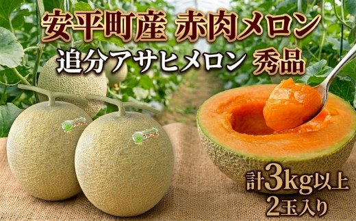 
                  ＜数量・期間限定＞メロン 秀品 2玉(5玉サイズ) 追分 アサヒメロン JAとまこまい めろん 赤肉メロン 北海道 国産 安平町
                