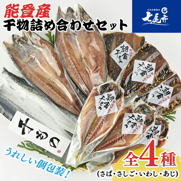 能登産 干物詰め合わせセット（さば・さしご・いわし・あじ）能登半島のいしる干しＩ－ＳＮ | 海鮮 魚介類 焼き魚 焼魚 ひもの 魚汁 日本海 シーフード 魚介類 魚貝類 水産加工品 詰合せ セット お任せ 鯖 鰯 鯵 おつまみ 干物 おかず 贈答 ご飯のお供 酒の肴 震災復興 復興支援 石川県 七尾市 能登