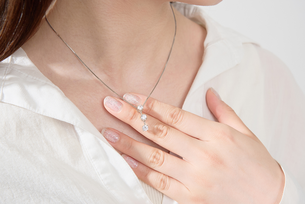 プラチナ 1.0ct スリーダイヤモンドネックレス　63-8587