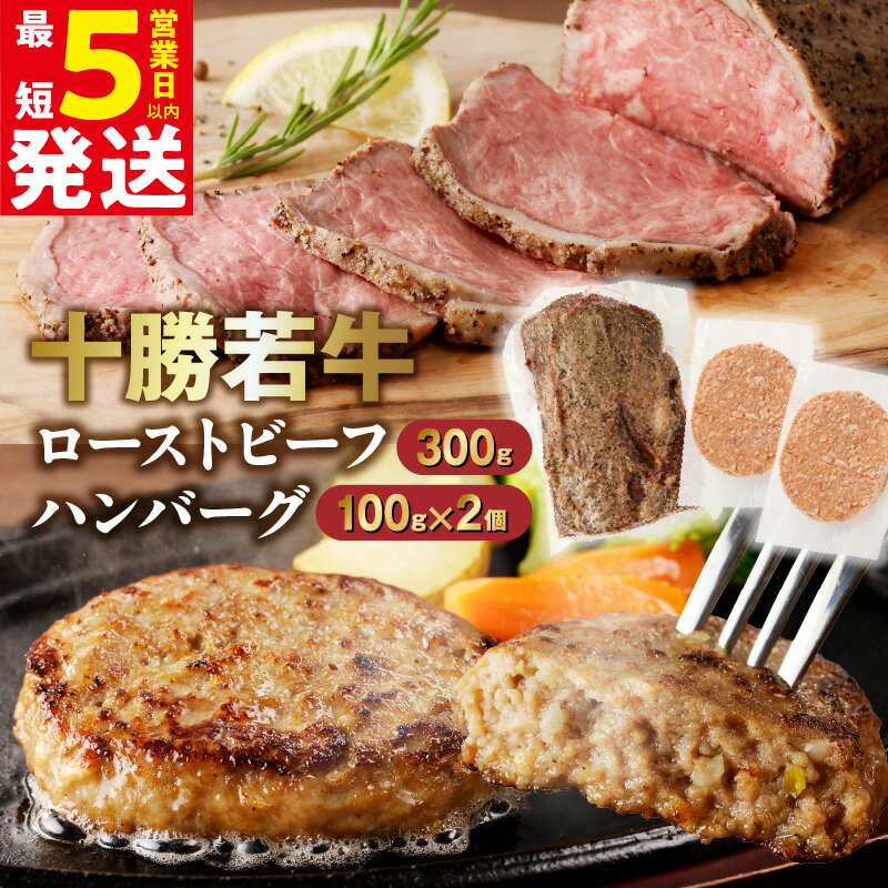 【ふるさと納税】＼ 5営業日以内発送 ／ ブランド牛がたっぷり 500g！ 【 発送月も選べる 】 十勝若牛 の ローストビーフ ・ ハンバーグ セット 選べる発送月 牛肉 肉 国産 赤身肉 ブランド牛 贈り物 お中元 夏ギフト のし 熨斗 清水町 送料無料