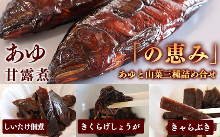 鮎 山菜 佃煮の詰合せ「の恵み」 鮎甘露煮 きくらげしょうが しいたけ佃煮 きゃらぶき 惣菜 和食 おかず 肴 山形 丸原鯉屋　012-G-MH002