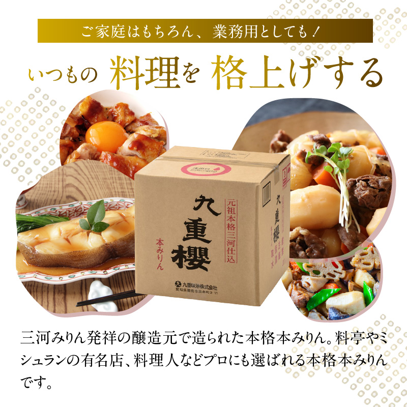 【12月22日受付分まで年内発送】【業務用サイズ】本みりん九重櫻 20Lキュービテナー　三河みりん発祥の醸造元 九重味淋 醸造のまち碧南 みりん 三河 愛知県 調味料 H002-089
