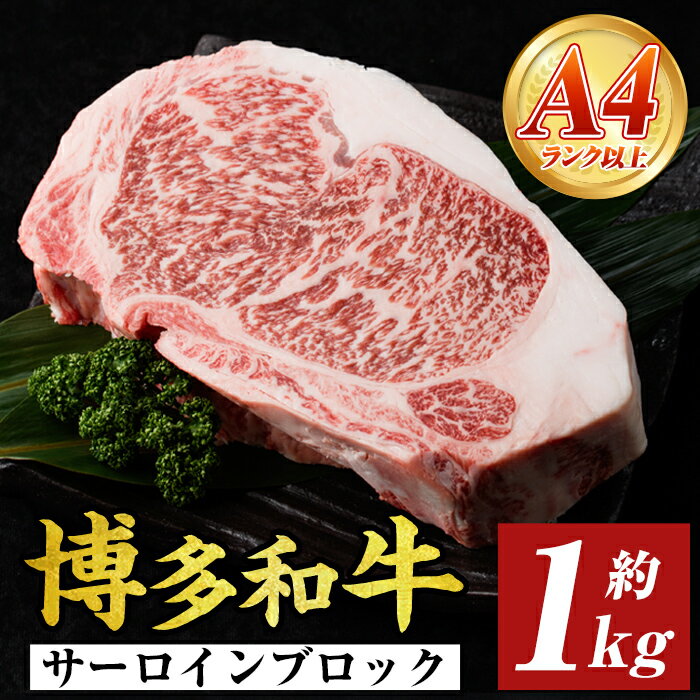 【ふるさと納税】博多和牛サーロインブロック(約1kg) 国産 九州産 福岡県産 ブロック 牛肉 和牛 黒毛和牛 ステーキ サーロインステーキ お肉 【MEAT PLUS】