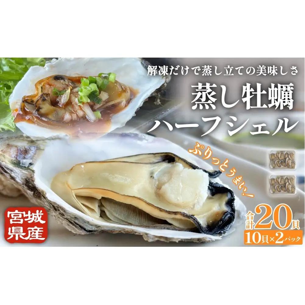 宮城県産 蒸し牡蠣 ハーフシェル 10貝 2P セット （ 計20貝 ）  牡蠣 かき カキ 貝 加熱調理済 海鮮 魚介 魚介類 冷凍 宮城県 宮城 石巻市 石巻