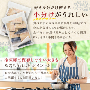 【定期便】【訳あり】骨取り塩さば　切身1kg（500g×2袋）【3か月連続お届け】 mi0012-0153
