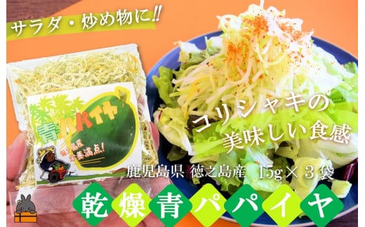 2165 水で戻して手軽にお料理！徳之島産乾燥青パパイヤ（15g×3袋）( パパイヤ 野菜 国産 安心 安全 食材 徳之島 奄美 鹿児島 サラダ 炒め物 ポリフェノール ビタミンC 美味しい ポストイン配送 )