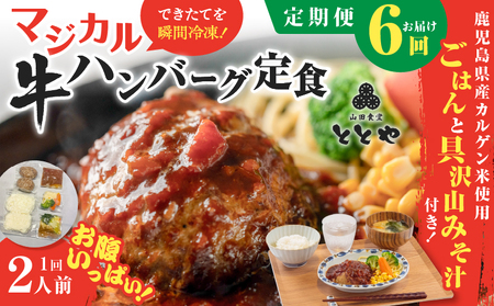 【 全6回定期便 】マジカル 冷凍 牛 ハンバーグ 定食 K258-T03_b 肉 牛肉 惣菜 総菜 おかず 牛ハンバーグ 定期便 定期 冷凍食品 冷食 セット ご飯 味噌汁 マジカル冷凍牛ハンバーグ
