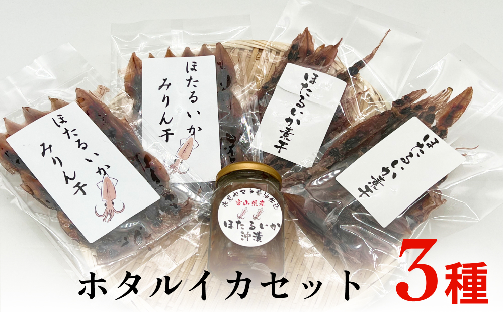 ホタルイカセット（素干し,沖漬け,味醂干し 富山県 氷見市 ほたるいか 詰め合わせ 冷凍