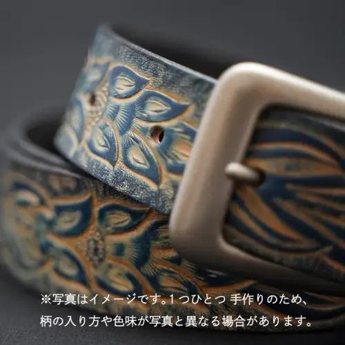 牛革ベルト（紺色かすれ染め）【太さ35mm / 厚さ3.7mm / L(130cm)】　牛革 父の日 手作り ベルト 革製品 [BE006ya-L]