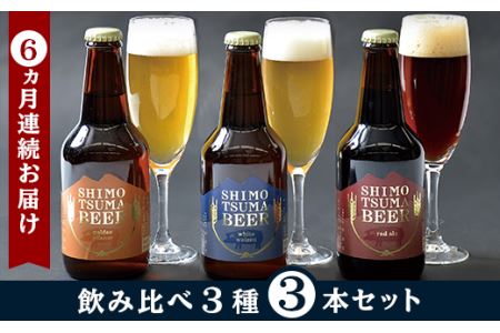 【６ヵ月連続お届け】しもつまクラフトビール３本セット【ビール クラフトビール 地ビール 飲み比べ 飲み比べセット ピルスナー ヴァイツェン エール 贈答用 おすすめ 人気 定期 定期便】