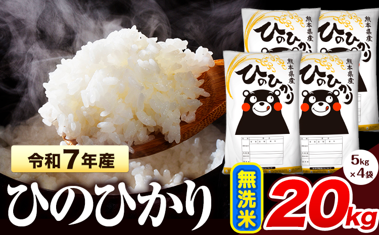 令和7年産 ひのひかり 無洗米 20kg 《7-14日以内に出荷予定(土日祝除く)》 熊本県産 無洗米 精米 氷川町 ひの 送料無料 ヒノヒカリ コメ 便利 ブランド米 お米 おこめ 熊本 SDGs---hkw_hn7_wx_48500_20kg_m---
