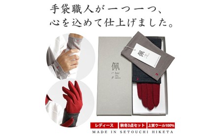 手袋 レディース リストマフラー セット ウール 手袋【3点セット ギフトボックス】 【46312257】