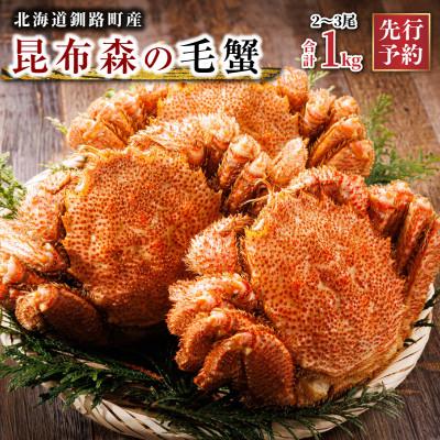 ふるさと納税 釧路町 【先行受付】厳冬が旬 北海道産 昆布森 毛蟹 計1kg 2〜3尾 冷凍 2026年3月以降発送