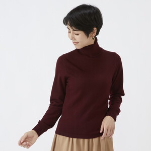 日本製 カシミヤ100% レディース タートルネック ワイン 2Lサイズ